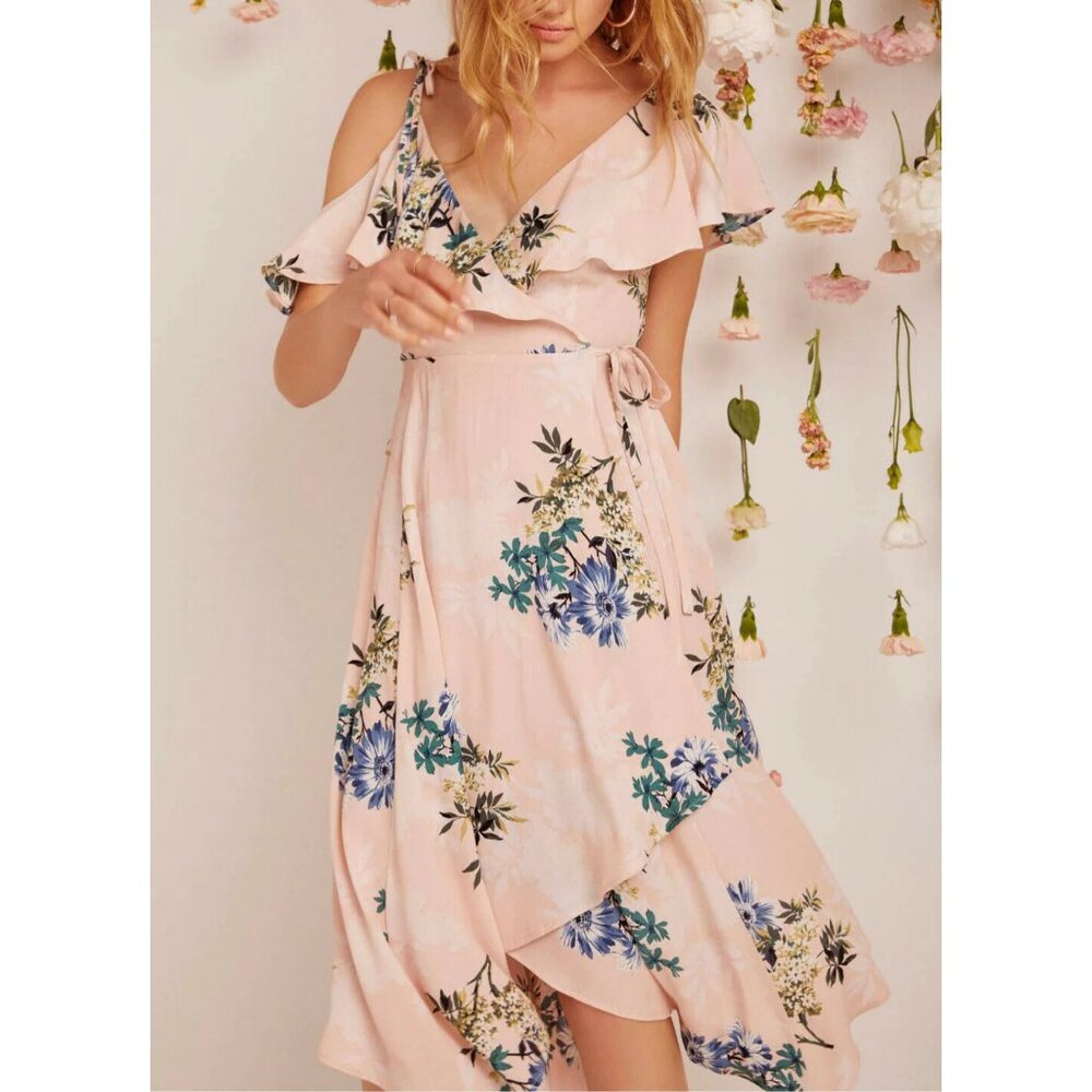 ASTR YESSENIA BLUSH PINK FLORAL MIDI WRAP Sz.S - Picture 4 of 6
